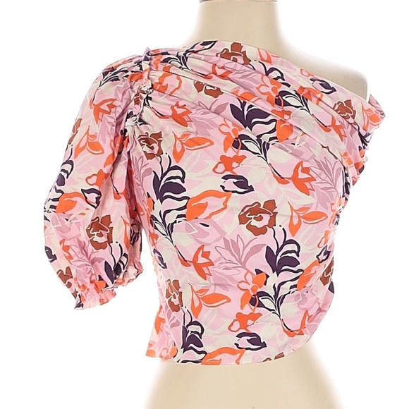 Anthropologie Pink and Orange Floral One-Shoulder Blouse Women’s XS - Picture 2 of 5